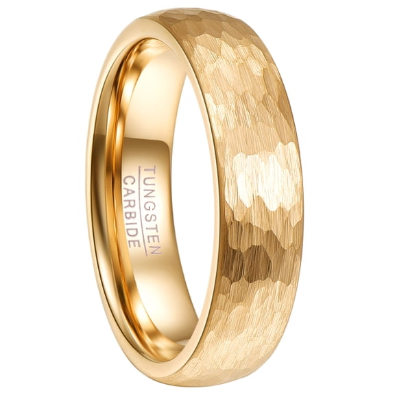 6mm Gold Hammered Tungsten Carbide Ring Domed Wedding Band for Men Women Size 7-12