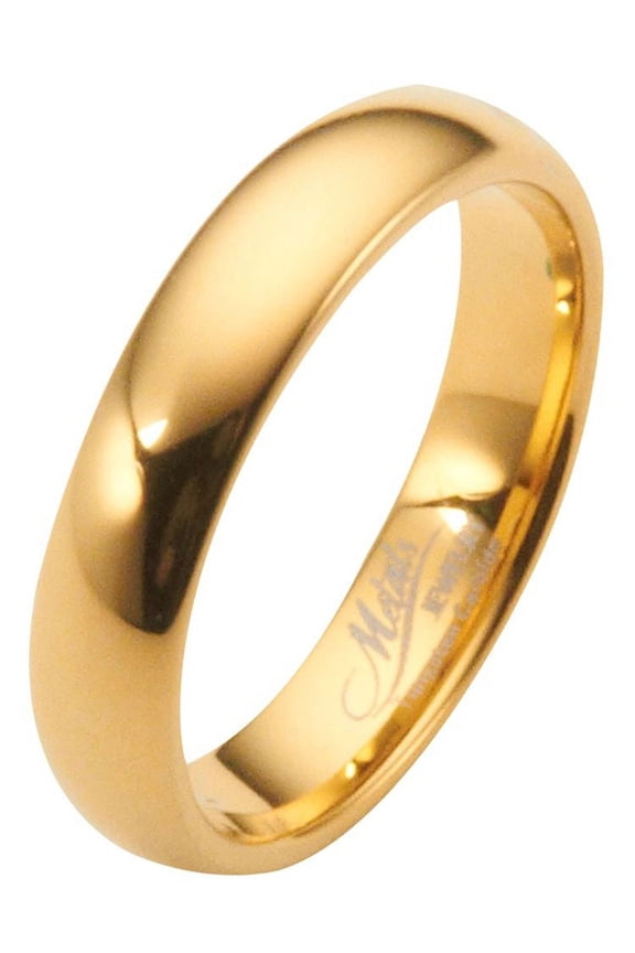 6mm Gold Plated Polished Tungsten Carbide Wedding Ring Classic Half Dome Band