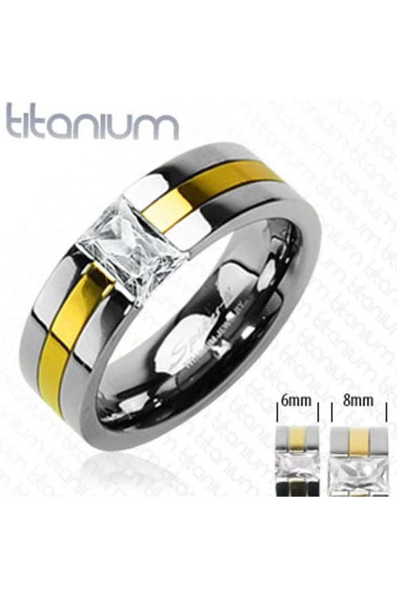 6mm Gold Plated with CZ Stone Ring Solid Titanium (SIZE: 8)
