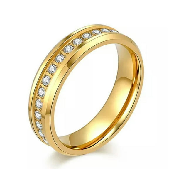6mm Gold/Silver/Black Band Men Women White Zircon Stainless Steel Ring Size 6-12