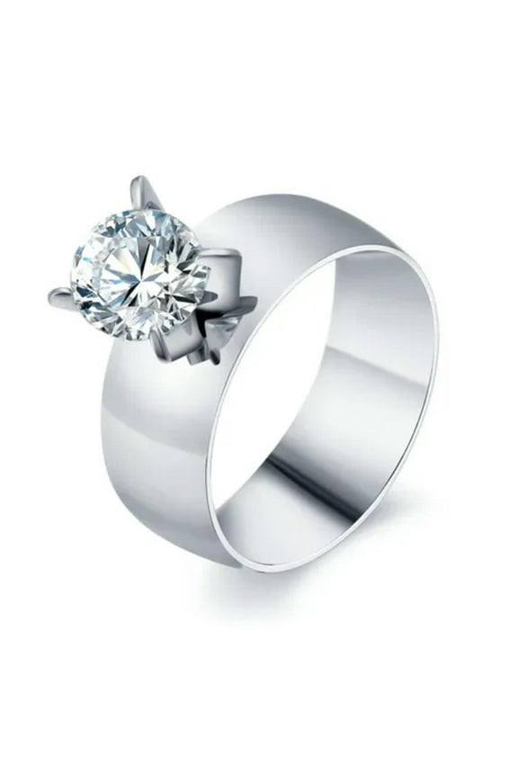 6mm Gold/Silver Titanium Steel AAA CZ Wedding Band Women's Couple Ring Size 5-12