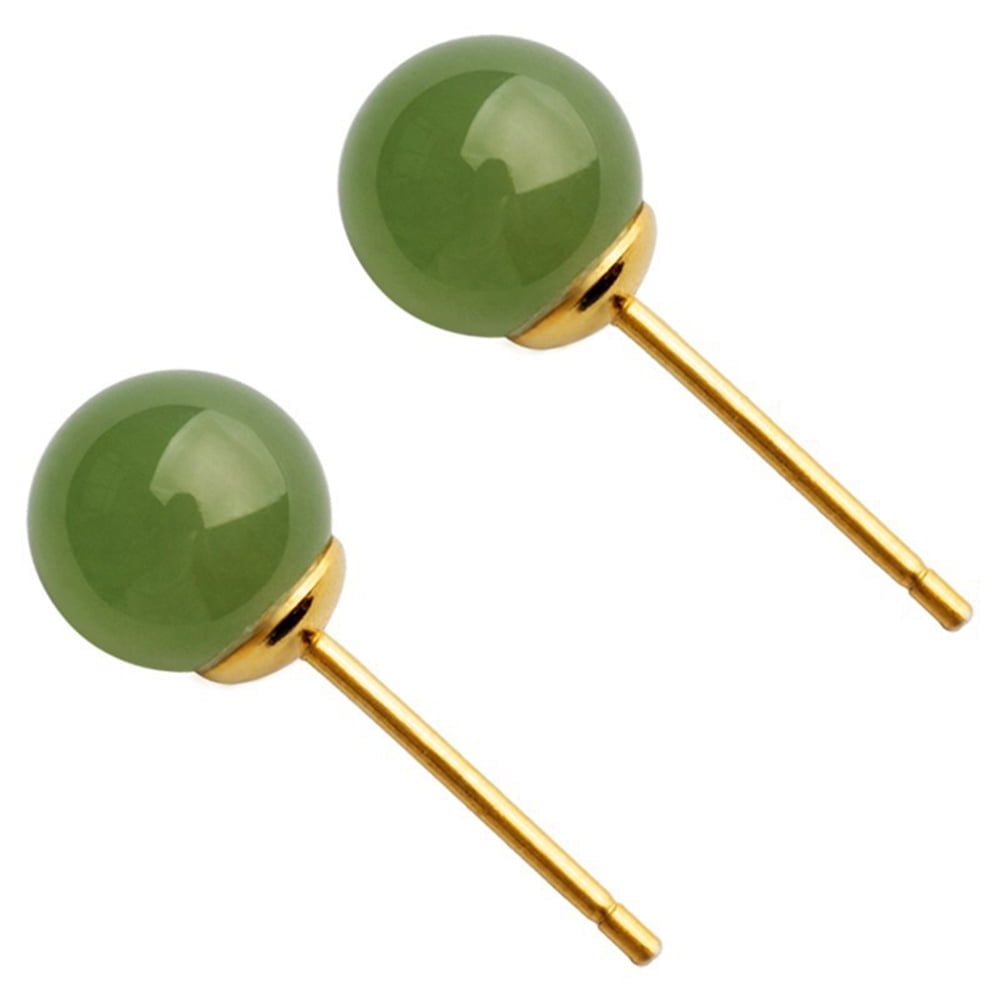 ZETSHION 6mm Green Jade Stud Earrings for Women Cartilage 925 Sterling Silver Tragus Small Studs Earring