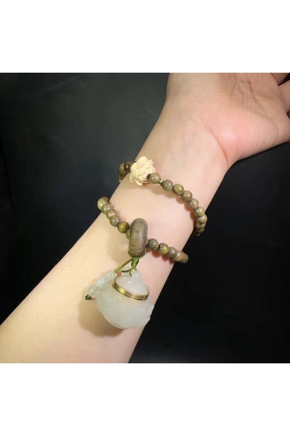 6mm Green Sandalwood Bead Bracelet Double Wrap Luminous Lotus Charm Unisex Couple Jewelry Spiritual Gift for Men Women