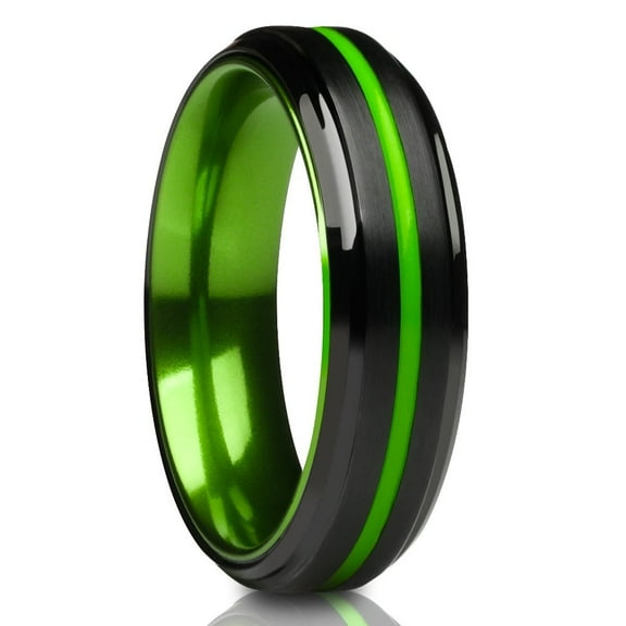 6mm Green Tungsten Ring,Engagement Ring,Black Wedding Ring,Tungsten Carbide Ring,Anniversary Ring