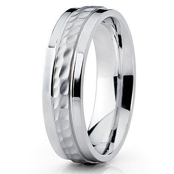 6mm Hammered Titanium Wedding Band Unique Titanium Ring Pipe Cut Ring