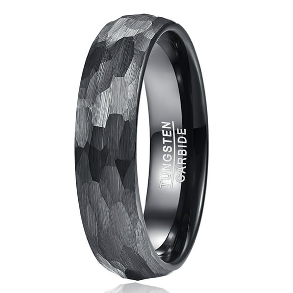 6mm Hammered Tungsten Rings for Unisex Wedding Engagement Bands Black Brushed Size 7-12