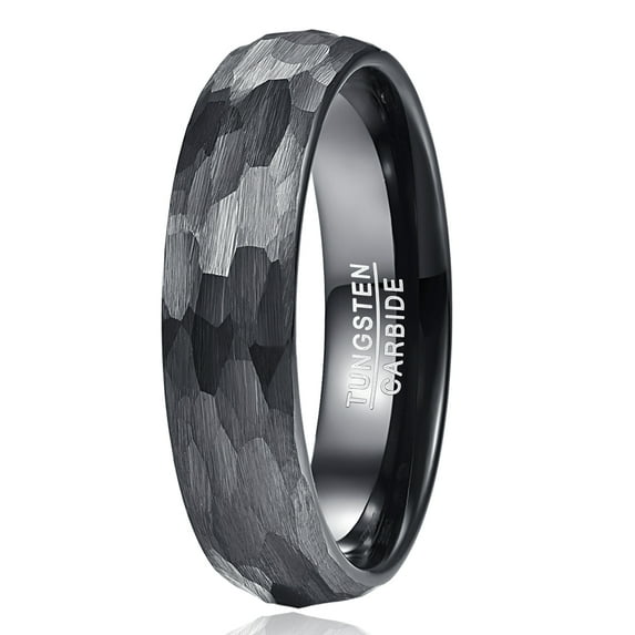 6mm Hammered Tungsten Rings for Unisex Wedding Engagement Bands Black Brushed Size 7-12