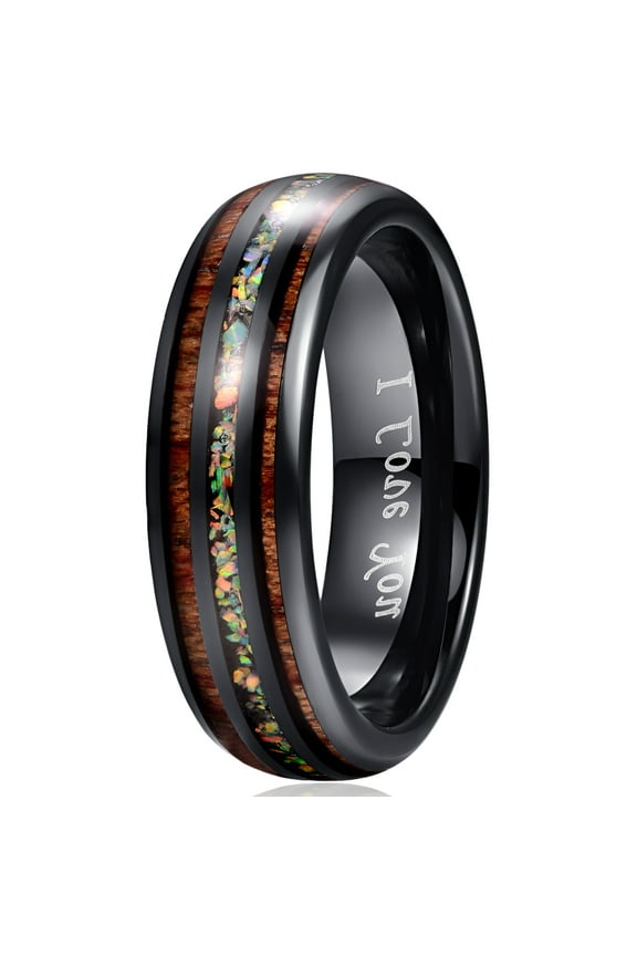 6mm Handmade Fire Created Opal Inlay Tungsten Carbide Ring for Men Women Sets Size 7-14