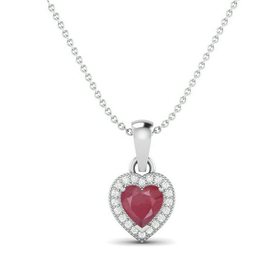 6mm Heart Shaped Ruby Glass Filled Love Pendant 925 Sterling Silver Women Chain Necklace