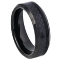 thumbnail image 1 of 6mm High Polished Black IP Plated with Black Carbon Fiber Inlay Beveled Edge Wedding Band Ring For Men Or Ladies, 1 of 7