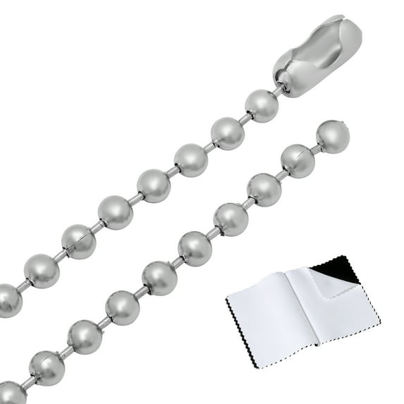 6mm High-Polished Stainless Steel Ball Military Necklace, 30 inches