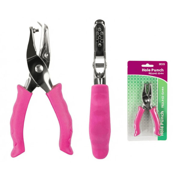 6mm Hole Puncher Hand Punch Tool for Paper Crafts Scrapbooking Card Making DIY Projects Portable Round Hole Pliers Blue Ergonomic Grip Pink