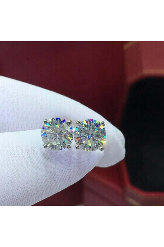 6mm Lab Created Diamond Round Men Solitaire Stud Earrings 14K White Gold Plated