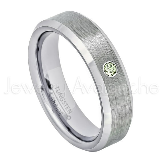 6mm Ladies Beveled Tungsten Ring - 0.07ct Solitaire Peridot Ring - Personalized Tungsten Wedding Ring - Custom Made August Birthstone Ring TN038BS