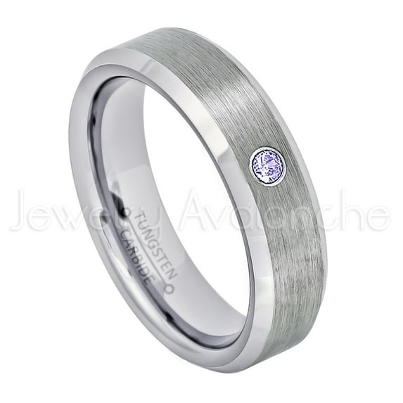 6mm Ladies Beveled Tungsten Ring - 0.07ct Solitaire Tanzanite Ring - Personalized Tungsten Wedding Ring - Custom Made December Birthstone Ring TN038BS