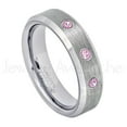 thumbnail image 1 of 6mm Ladies Beveled Tungsten Ring - 0.21ctw Pink Tourmaline 3-stone Band - Personalized Tungsten Wedding Ring - Custom Made October Birthstone Ring TN038BS, 1 of 1