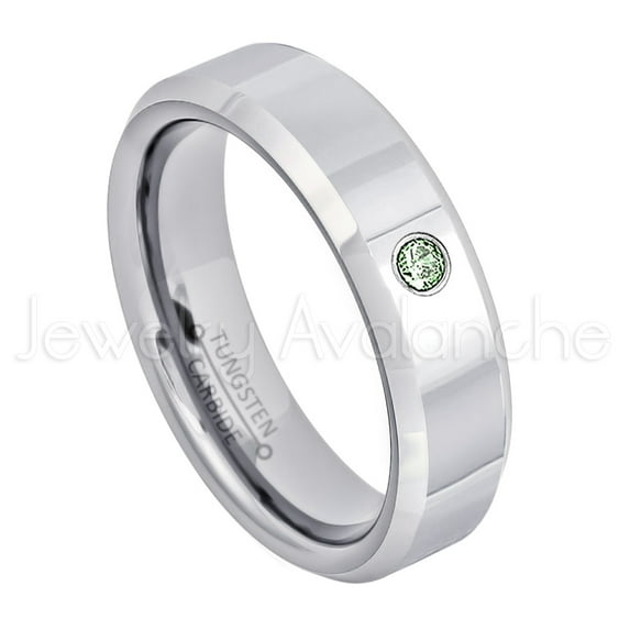 6mm Ladies Polished Beveled Tungsten Ring - 0.07ct Solitaire Alexandrite Ring - Personalized Tungsten Wedding Ring - Custom Made June Birthstone Ring TN048BS