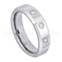 6mm Ladies Polished Beveled Tungsten Ring - 0.21ctw Diamond 3-stone Band - Personalized Tungsten Wedding Ring - Custom Made April Birthstone Ring TN048BS
