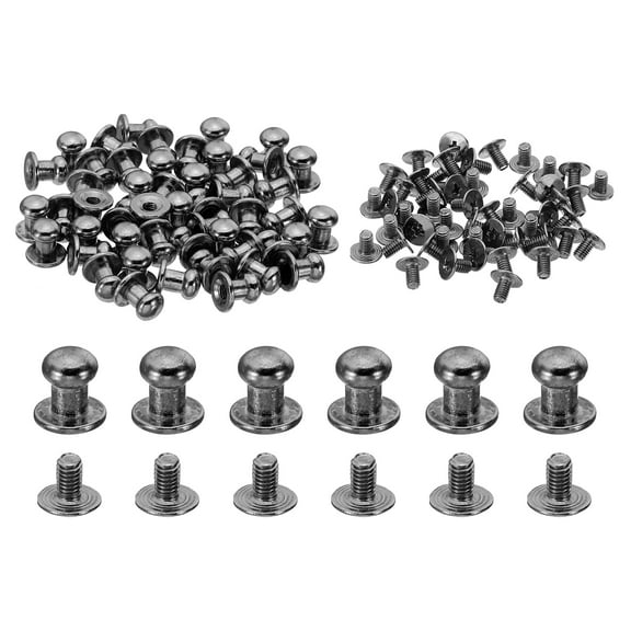 6mm Leather Rivets, 100 Sets Round Button Head Studs Metal Screw Studs Posts Chicago Screws Rivet for Clothing Leather Crafts, Black