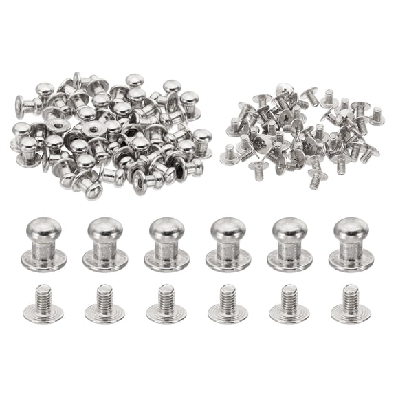 6mm Leather Rivets, 100 Sets Round Button Head Studs Metal Screw Studs Posts Chicago Screws Rivet for Clothing Leather Crafts, Silver Tone