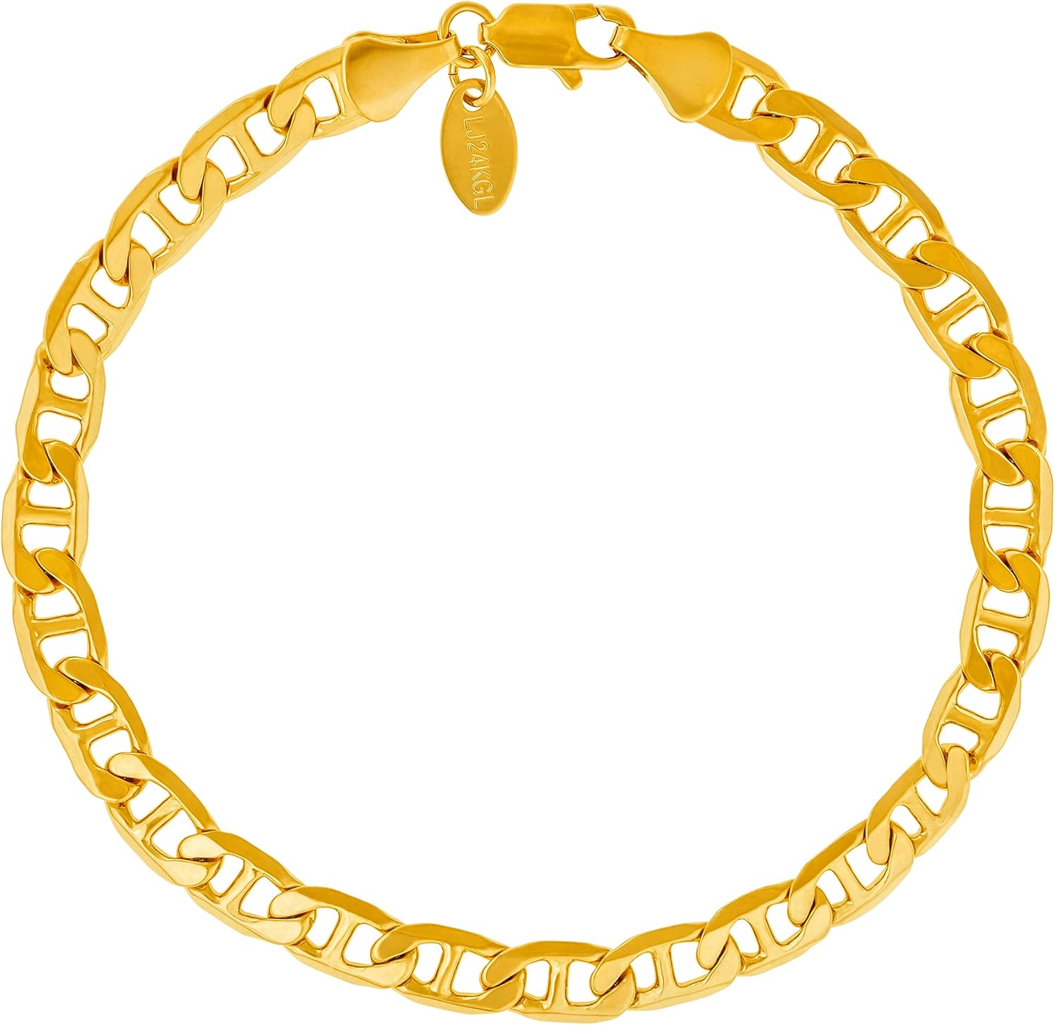 6mm Mariner Link Chain Anklet for Women & Men 24k Gold Plated (10