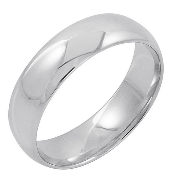 6mm Mens 10K White Gold Comfort Fit Plain Wedding Band, Size 8