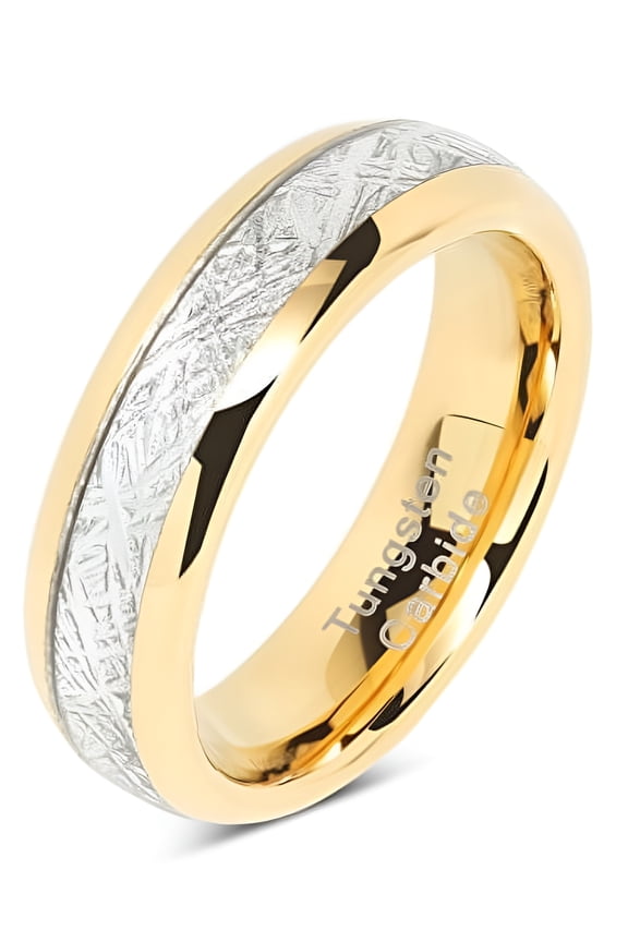 6mm Mens & Womens Tungsten Carbide Ring Meteorite Inlay Wedding Band Size 4-13 (Tungsten, 6)