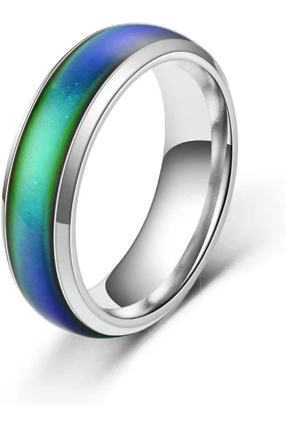 6mm Mood Ring Color Rings Comfort Fit Stainless-Steel Band Emotion Band Simulated Moon Stone for woman (6#)