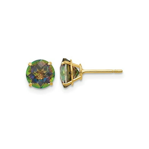 6mm Mystic Fire Topaz Solitaire Earrings in 14K Yellow Gold