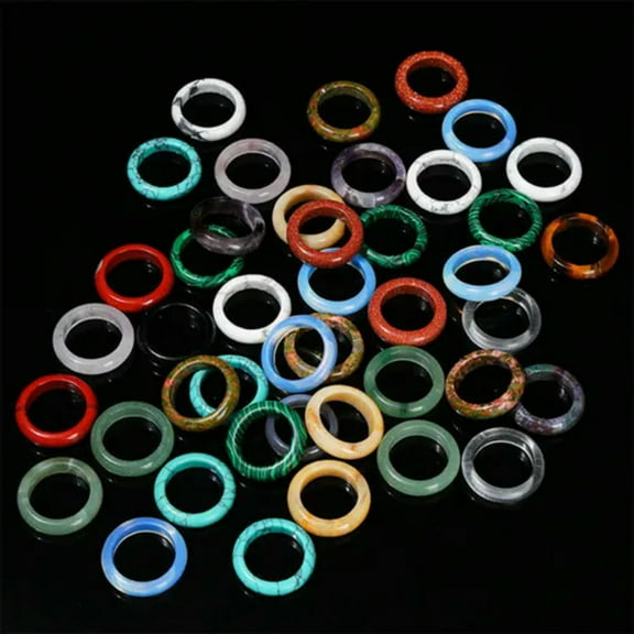 6mm Natural Crystal Chalcedony Gemstone Ring Men Women Finger Circle Round Ring