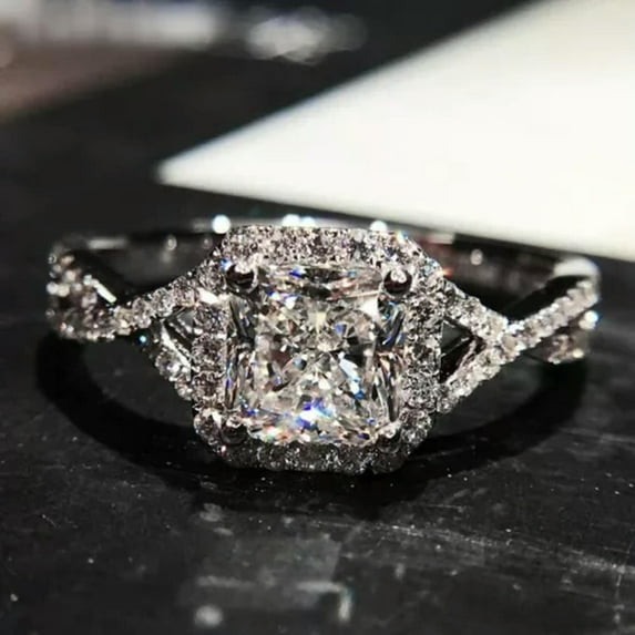 6mm New Princess Cut CZ Band 925 Silver Women's Engagement Wedding Ring Size 4-9