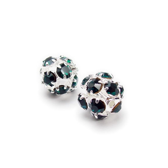 6mm Pack Of 20 Dark Emerald Green Fancy Cz Spacer Round Beads In Silver ForJewelry Making