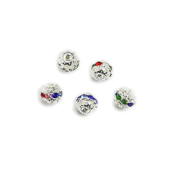 6mm Pack Of 20 Multi Color Cz Spacer Round Beads In Silver ForJewelry Making