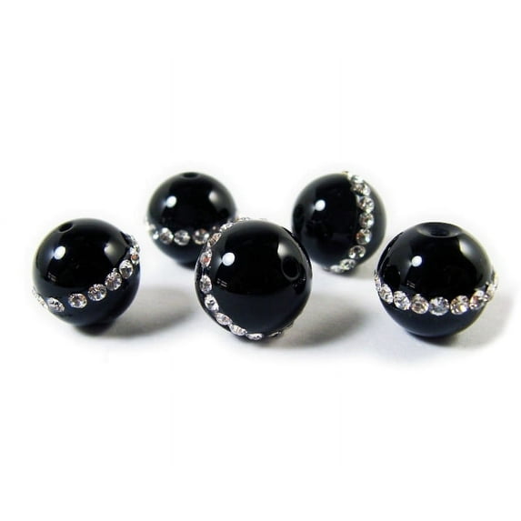 6mm Pack Of 5 Black Onyx Round Beads With Inlaid Cz Stripe Genuine Gemstone Natural Jewelry Making
