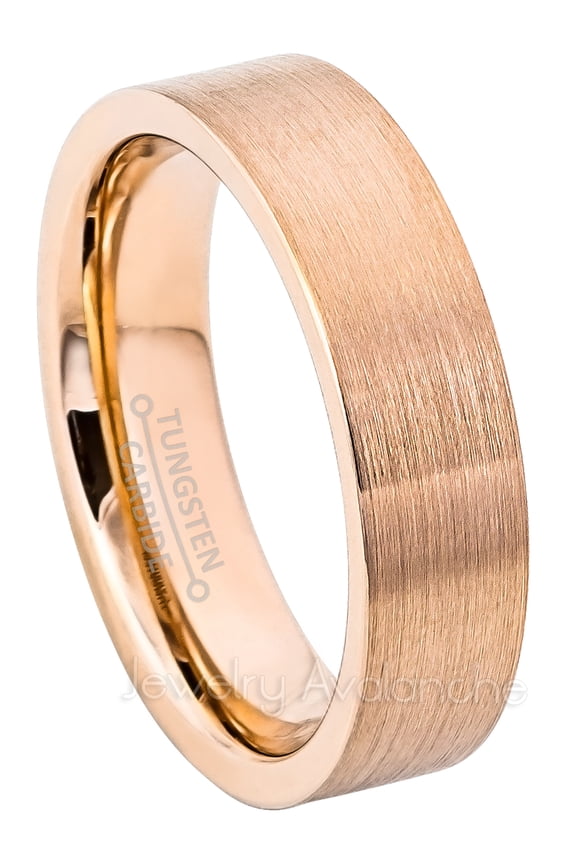 6mm Pipe Cut Rose Gold Plated Tungsten Ring - Brushed Comfort Fit Tungsten Carbide Wedding Band JATN786Ns5