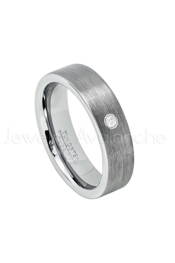 6mm Pipe Cut Tungsten Ring - 0.07ct Solitaire Diamond Ring - Personalized Tungsten Wedding Ring - Custom Made April Birthstone Ring TN019BS