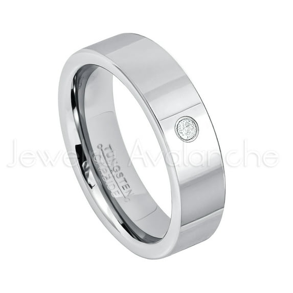 6mm Pipe Cut Tungsten Ring - 0.07ct Solitaire Diamond Ring - Personalized Tungsten Wedding Ring - Custom Made April Birthstone Ring TN020BS