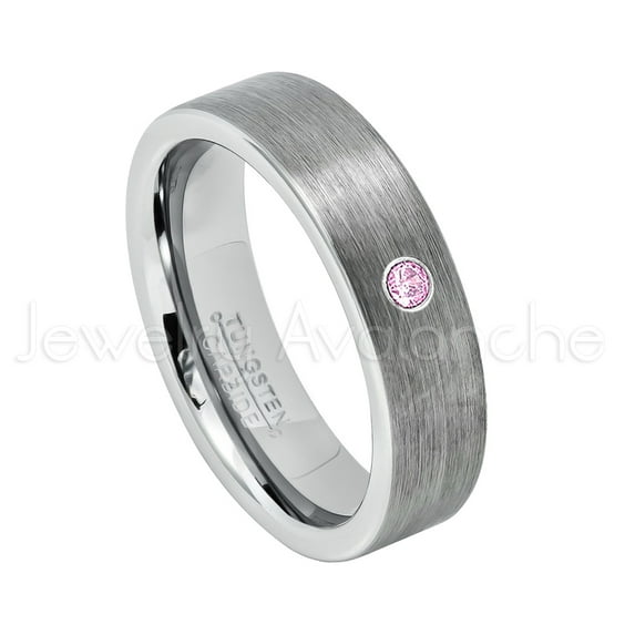 6mm Pipe Cut Tungsten Ring - 0.07ct Solitaire Pink Tourmaline Ring - Personalized Tungsten Wedding Ring - Custom Made October Birthstone Ring TN019BS