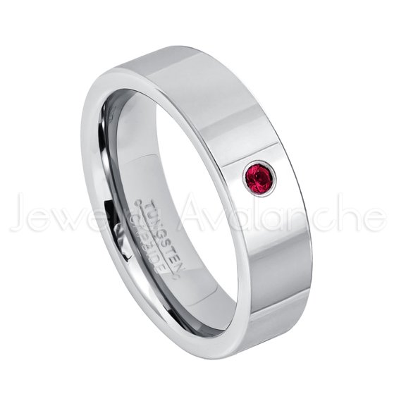 6mm Pipe Cut Tungsten Ring - 0.07ct Solitaire Ruby Ring - Personalized Tungsten Wedding Ring - Custom Made July Birthstone Ring TN020BS