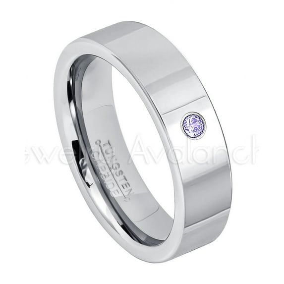 6mm Pipe Cut Tungsten Ring - 0.07ct Solitaire Tanzanite Ring - Personalized Tungsten Wedding Ring - Custom Made December Birthstone Ring TN020BS