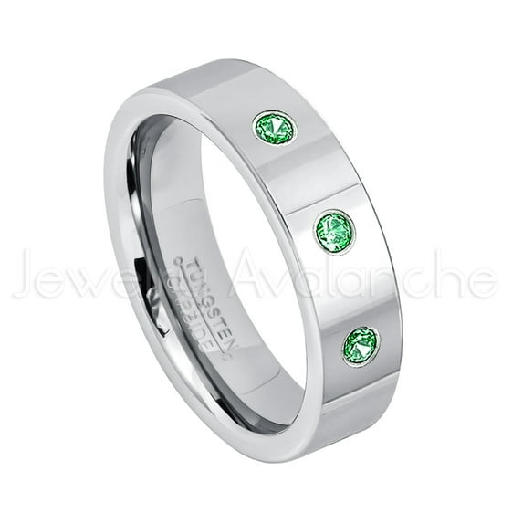 6mm Pipe Cut Tungsten Ring - 0.21ctw Tsavorite 3-stone Band - Personalized Tungsten Wedding Ring - Custom Made January Birthstone Ring TN020BS