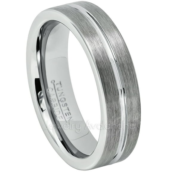6mm Pipe Cut Tungsten Wedding Band - Brushed Finish Grooved Center Comfort Fit Tungsten Carbide Ring - Tungsten Anniversary Ring - TN047s12.5