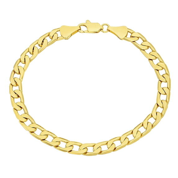 6mm Polished 14k Yellow Gold Plated Beveled Curb Chain Bracelet, 9.5 inches