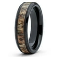 thumbnail image 1 of 6mm Polished Black Tungsten Carbide Wedding Band Deer Antler Insert Beveled Edges Comfort Fit Mens Womens Ring 10, 1 of 3