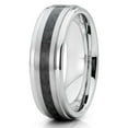 thumbnail image 1 of 6mm Polished Silver Tungsten Carbide Wedding Band Stepped Edges Black Carbon Fiber Center Ring 10, 1 of 3