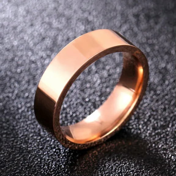 6mm Rose Gold 316L Stainless Steel Band Men Women Titanium Smooth Ring Size 5-11
