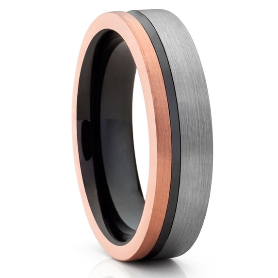 6mm Rose Gold Tungsten Ring,Black Tungsten Ring,Engagement Ring,Black Wedding Ring,Anniversary Ring