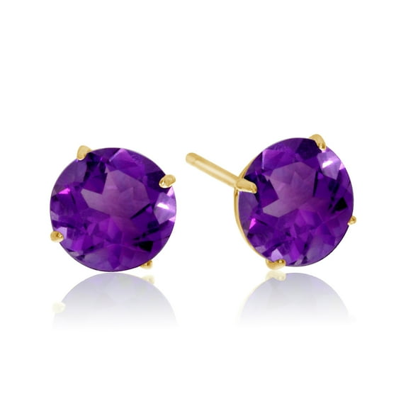 6mm Round 14k Yellow Gold Amethyst Stud Earrings