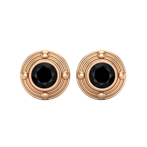 6mm Round Black Spinel 925 Sterling Silver Rose Vermeil Minimalist Women Valentines Day Gifts Stud Earring