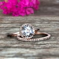thumbnail image 1 of 6mm Round Cut 1.75 Carat Aquamarine Engagement Ring Bridal Set 10k Rose Gold Art Deco Matching Wedding Band Anniversary Gift, 1 of 5